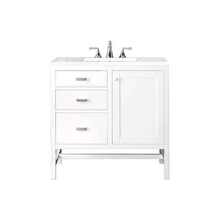 James Martin Vanities Addison 36in Single Vanity, Glossy White w/ 3 CM Carrara White Top E444-V36-GW-3CAR